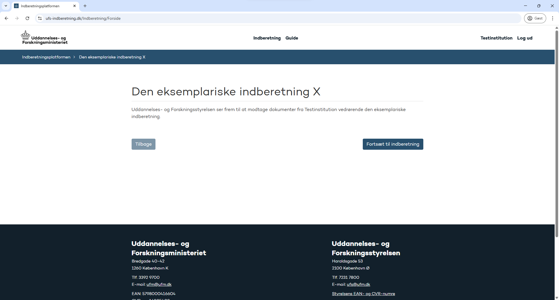 Indberetnings forside